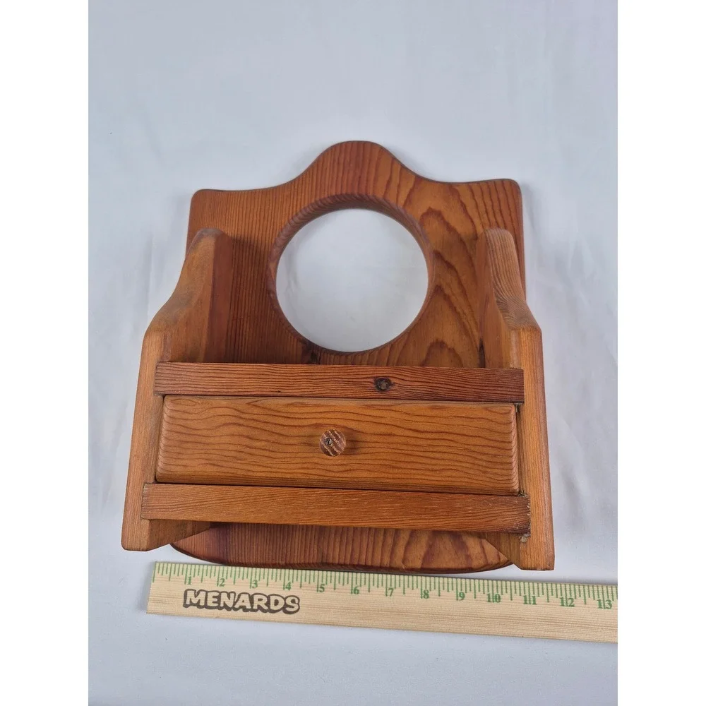 Vintage 1987 Wood Wall Vanity Mirror Shelf Drawer Primitive Country Handmade